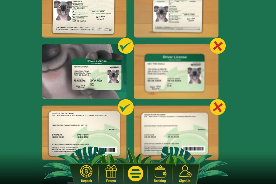 Document requirements for verification shown on the Fair Go Casino site