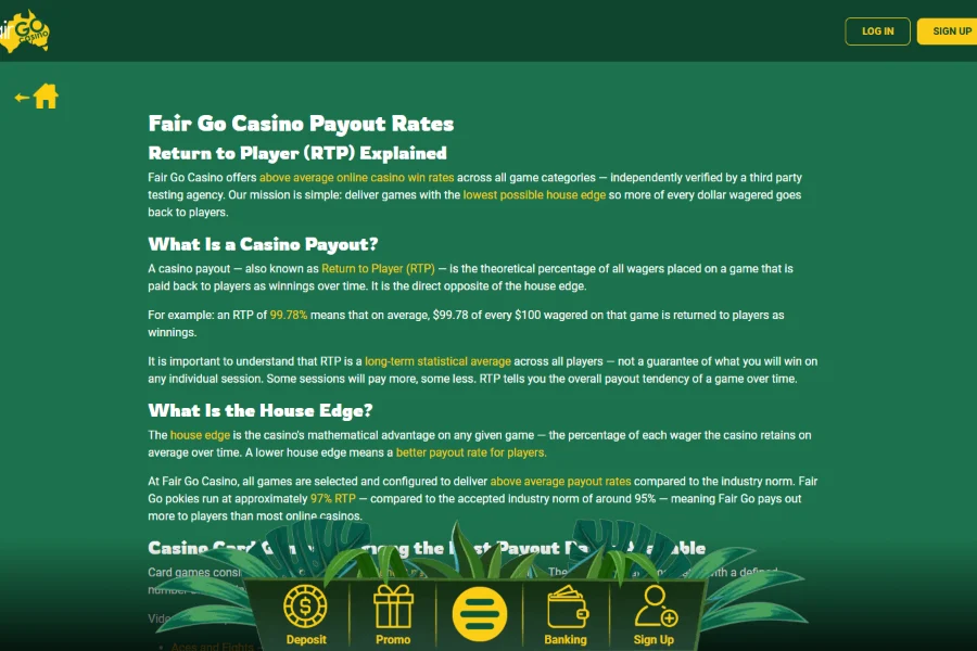 The Fair Go Casino payout page describing how withdrawal requests are processed