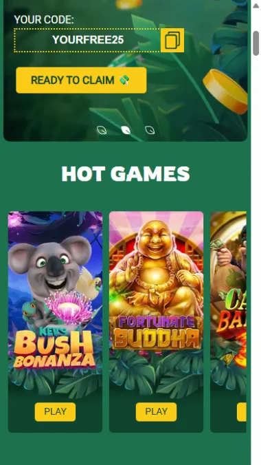 The Fair Go Casino mobile home page with bonuses and quick action buttons