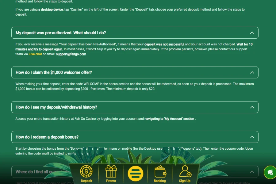 Fair Go Casino customer support contact details